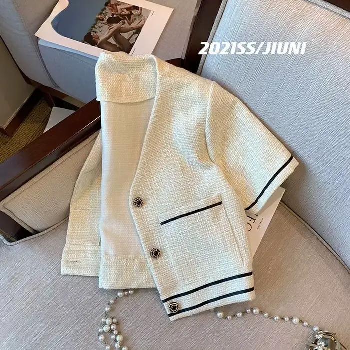 Cardigan français à manches courtes pour femmes, manteau en tweed court, olympiques en Y chics, vest