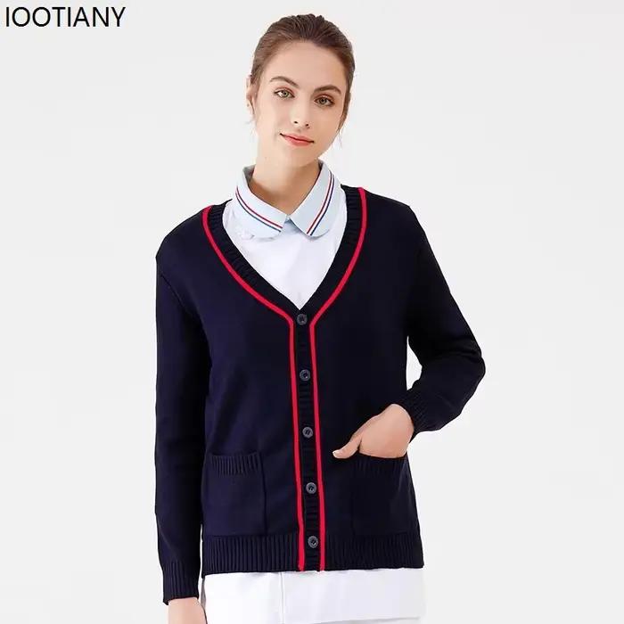 Pull à col en V pour infirmière, cardigan épaissi à manches longues, vêtements de travail médical ho