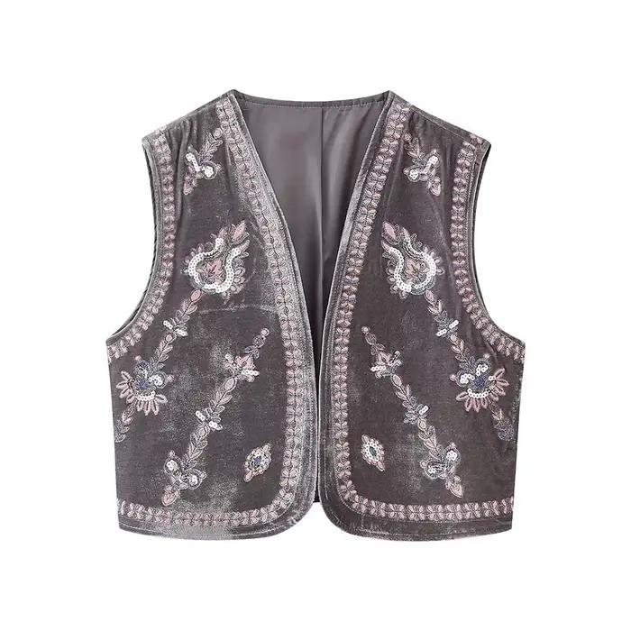 Cardigan Classique en Glaçage Brodé pour Femme, Vêtement d'Extérieur en Velours