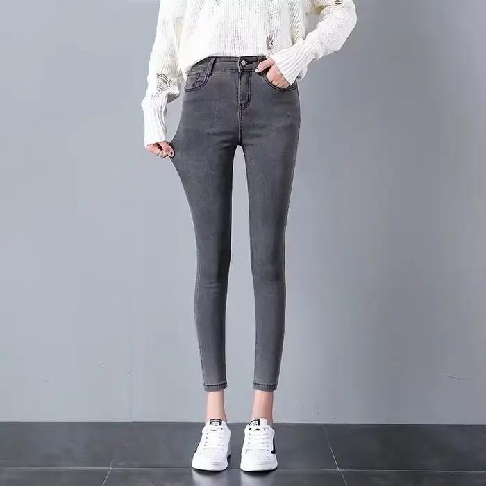 Jean Skinny Taille Haute Couleur Unie Femme 2026 Nouveau Modèle Élastique Amincissant Allongeant Pan