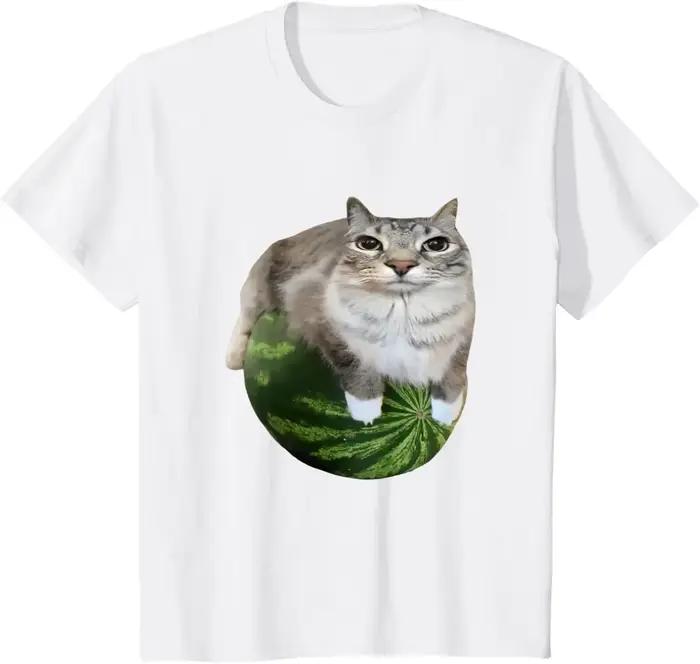 T-shirt pastèque chat idiot Meme, une chemise hilarante imprimée pastèque est un haut unisexe élégan