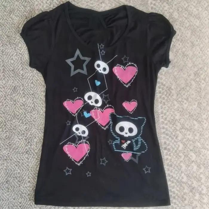 Lettres imprimées gothique Vintage Punk noir culture hauts femmes Streetwear bébé T-Shirt Vintage à 