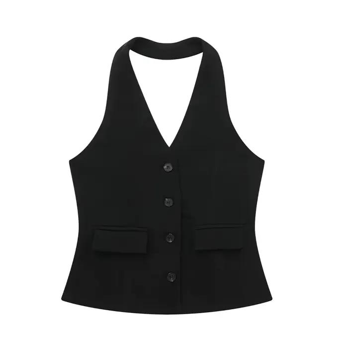 MUJER pantalons ensembles pour femmes 2 pièces épaules dénudées gilet sans manches femme tenue mode 