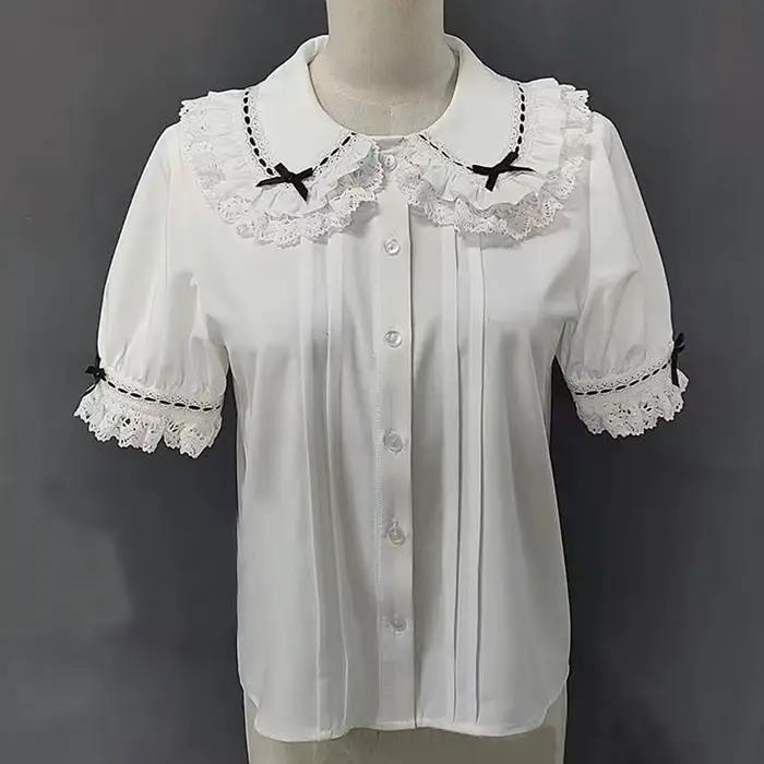 Printemps Blouse femmes japonais Kawaii mignon dentelle Patchwork col claudine chemise Vintage doux 