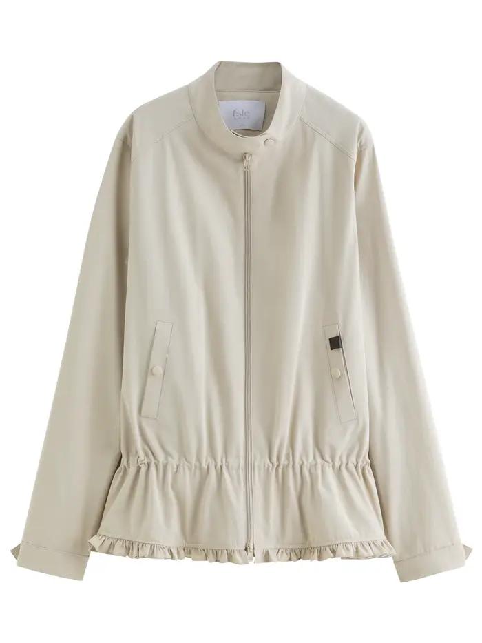 FSLE 2025 nouvelles femmes épaule droite col montant veste 2025 automne Style coréen cordon doux fle