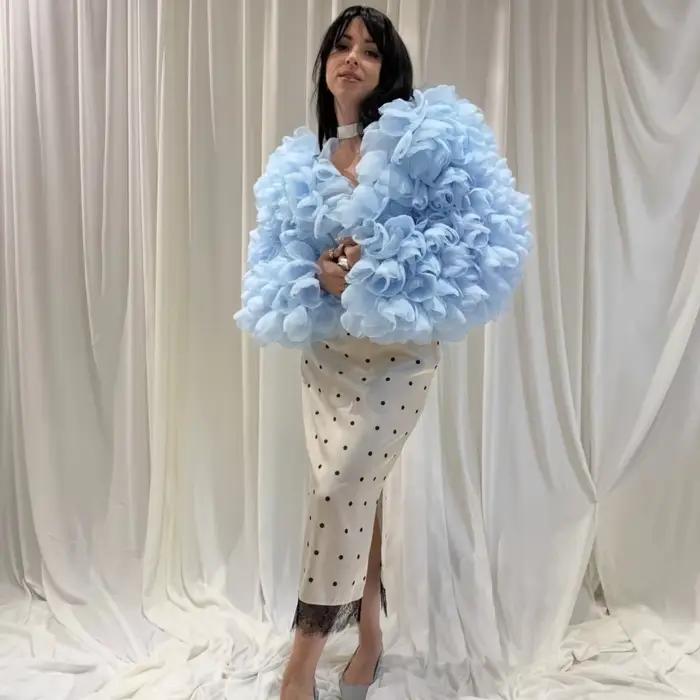 Veste florale spéciale bleu ciel pour femme, idéale pour les fêtes et mariages, cape de mariée, vest