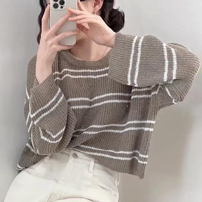 2025 été crème solaire Blouse mode évider femmes pull à manches longues col rond pull ample élégant 