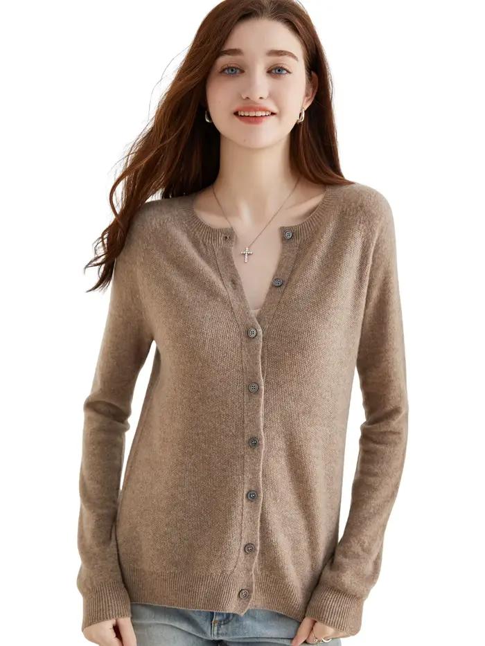 Cardigan en tricot pour femmes, pull à manches longues, haut 100% laine, manteau Vintage, veste en t
