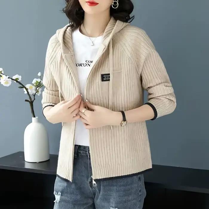 Pull tricoté femme avec fermeture éclair tenue de bureau haut manches longues pour travailler nouvea