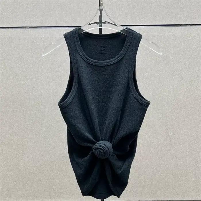 Femmes t-shirts nouveau torsadé fleur noué haut sans manches pour l'été 2025 élastique mince pur cot