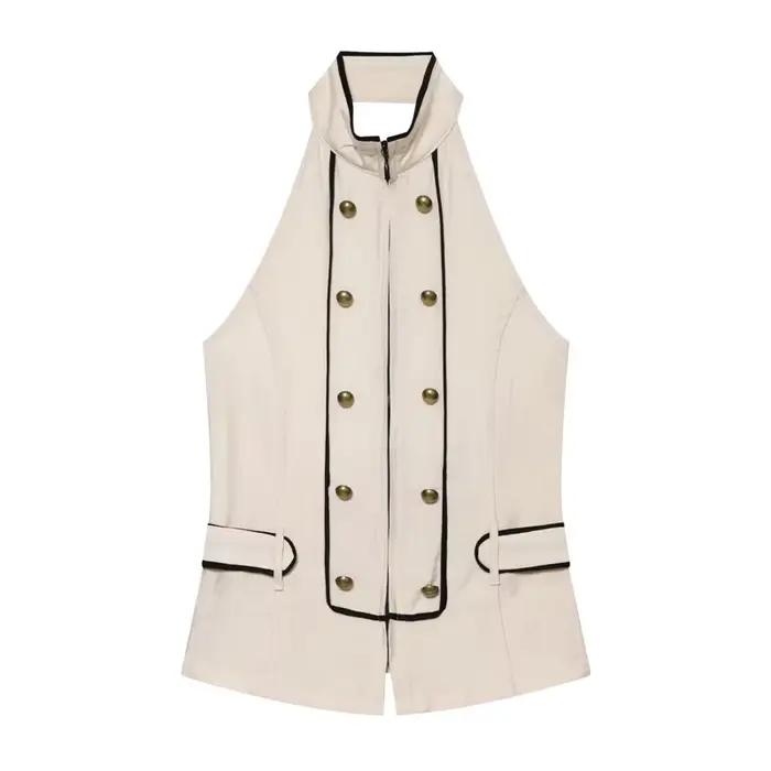Haut pour femme 2026 Nouvelle collection été – Haut dos nu à licou avec détails boutonnés – Élégant 