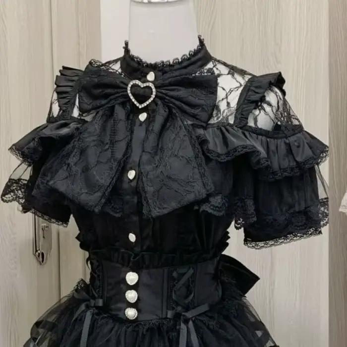 Blouses d'été japonaises Kawaii Lolita en dentelle patchwork pour femmes, style Harajuku, chemises d