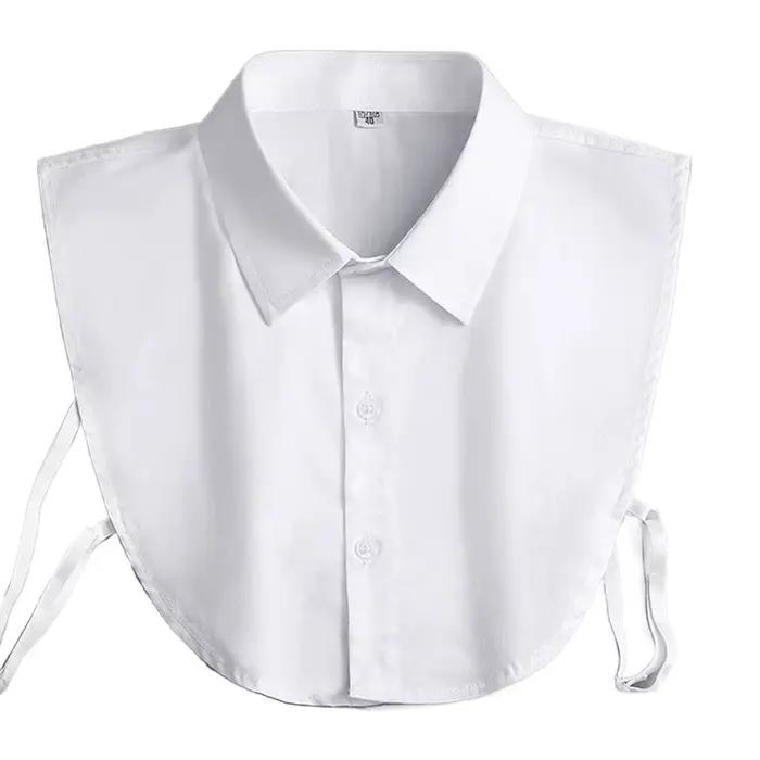 Chemisier gris à faux col, chemisier élégant à bord à volants, chemise adulte polyvalente, chemise e
