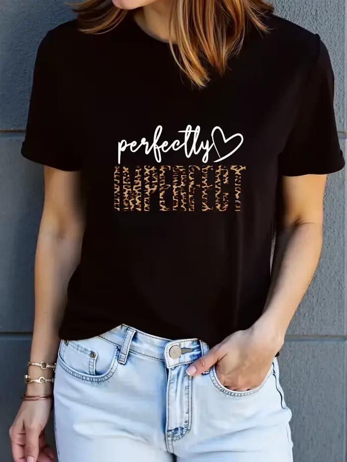 T-shirt graphique Perfectly Imperfect avec cœur d'amour, citation inspirante, t-shirts graphiques à 