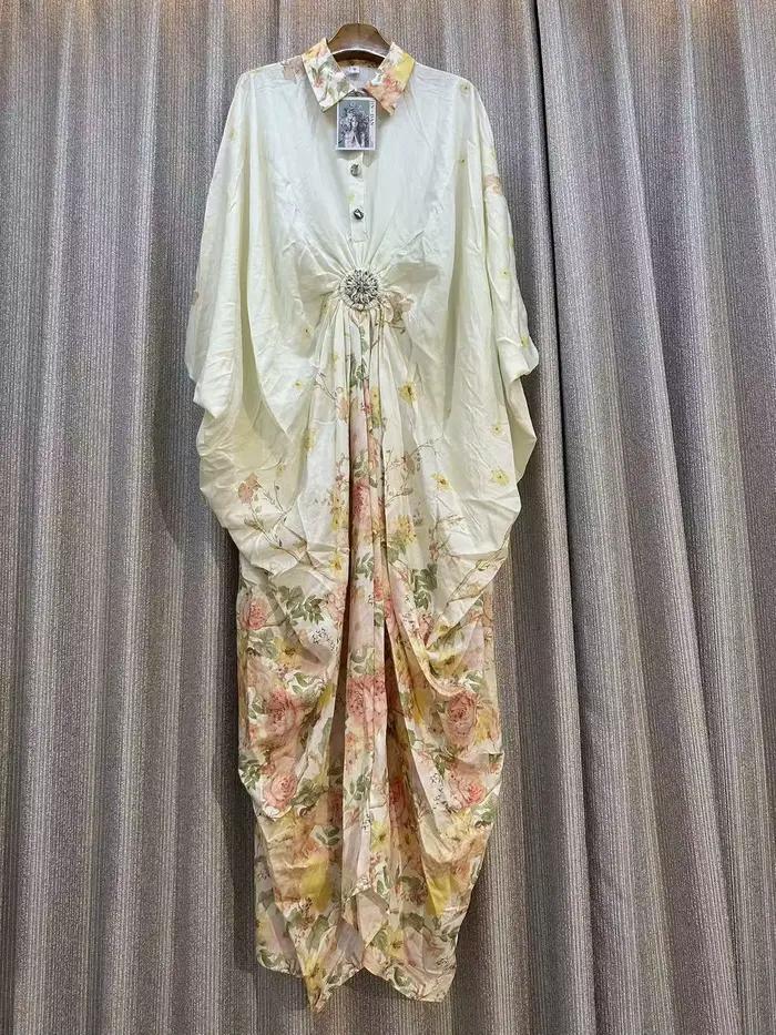 Robe imprimée ample pour femme, manches chauve-souris, nouveau design rétro, mode décontractée, coup