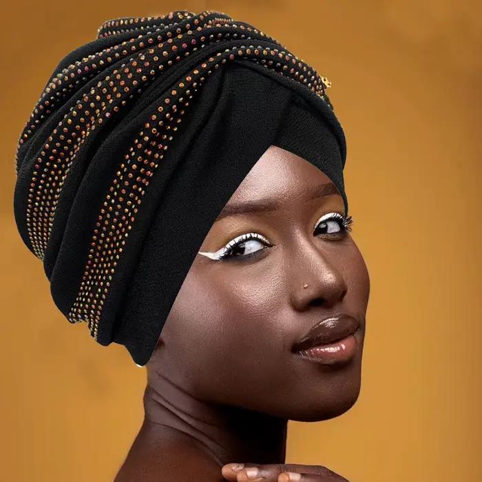 Brillant diamants Turban casquette pour femmes femme enveloppement tête Bonnet musulman foulard chap