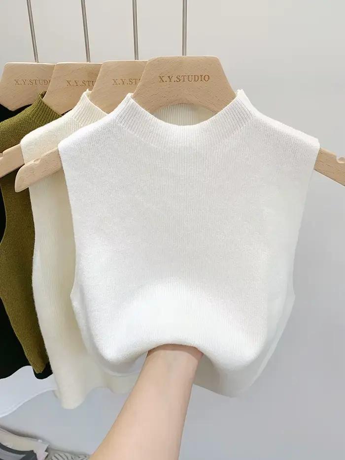Femmes tricoté débardeur été automne mince pull court sans manches solide printemps automne chandail