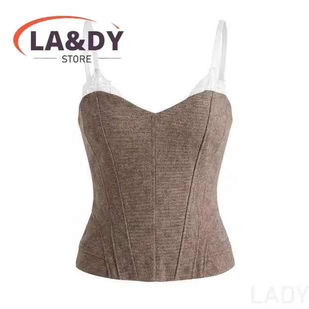Débardeurs Femme Printemps-Été 2026 Nouvelle Collection Sexy Dentelle Patchwork Fermeture Éclair Uni