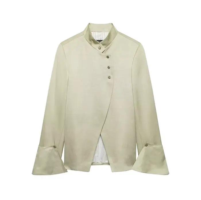 HH Femme Veste de printemps style urbain, Manteau décontracté pour le quotidien, Blazer uni à manche