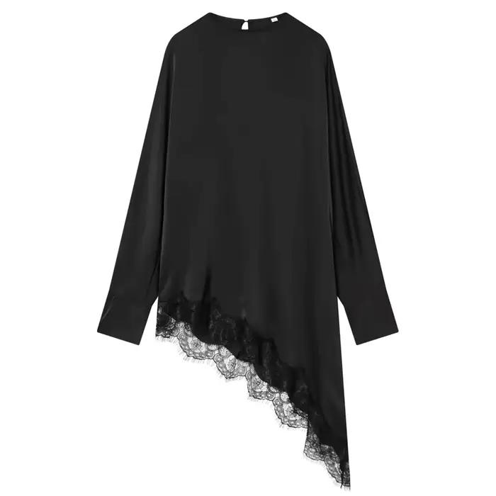 Chemise en dentelle asymétrique pour femme, haut tendance printemps-automne, chemise noire ample, st