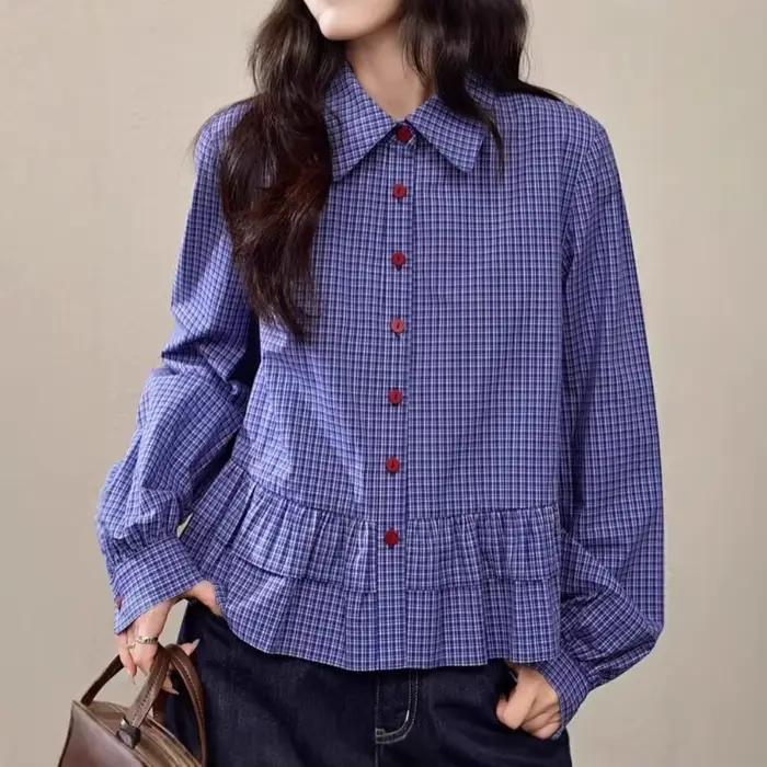 Chemise à carreaux bleue pour femmes