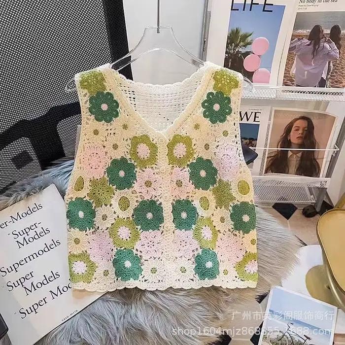 Haut en crochet Granny Square transparent pour femme style bohème occassions spéciales été printemps tricoté polyester ajustement confortable