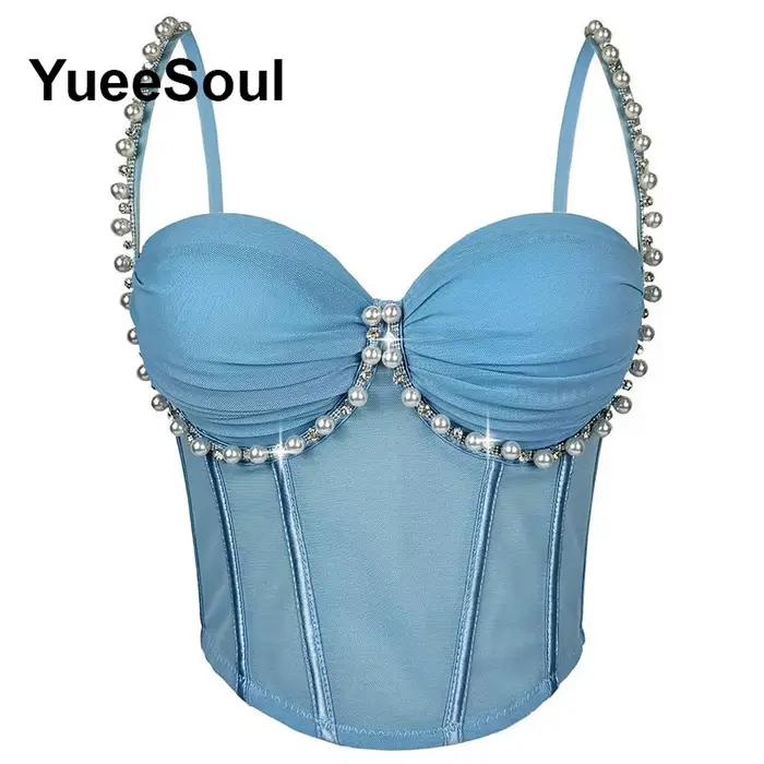 Haut court bleu de luxe pour femmes