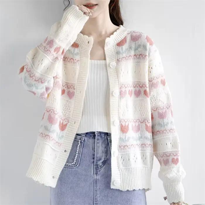 Cardigan en maille chaude à manches longues pour femme imprimé mode décontracté pour différentes occasions année entière