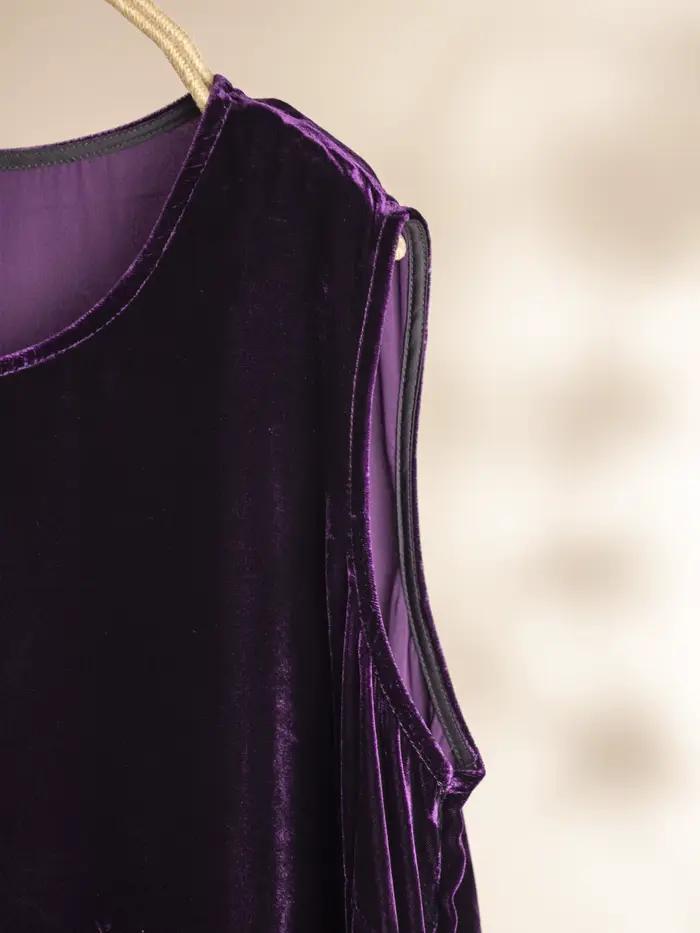 Robe gilet élégante en velours violet pour l'automne et l'hiver