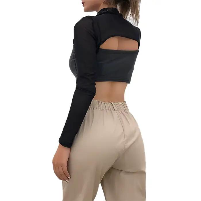 Lamuusaa y2k haut court femmes vêtements gothiques voir à travers col