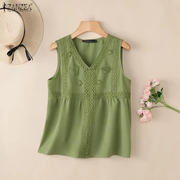 Débardeur ZANZEA en polyester et élasthanne décontracté avec décoration tridimensionnelle pour femmes, style bohème, élégant, adapté aux vacances et aux jours de plage