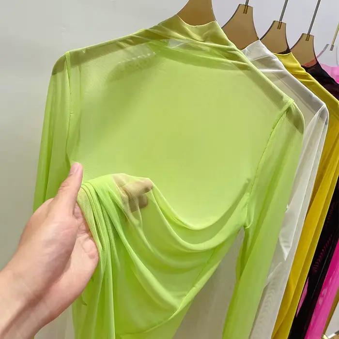 T-shirt à manches longues en gaze transparente pour femmes