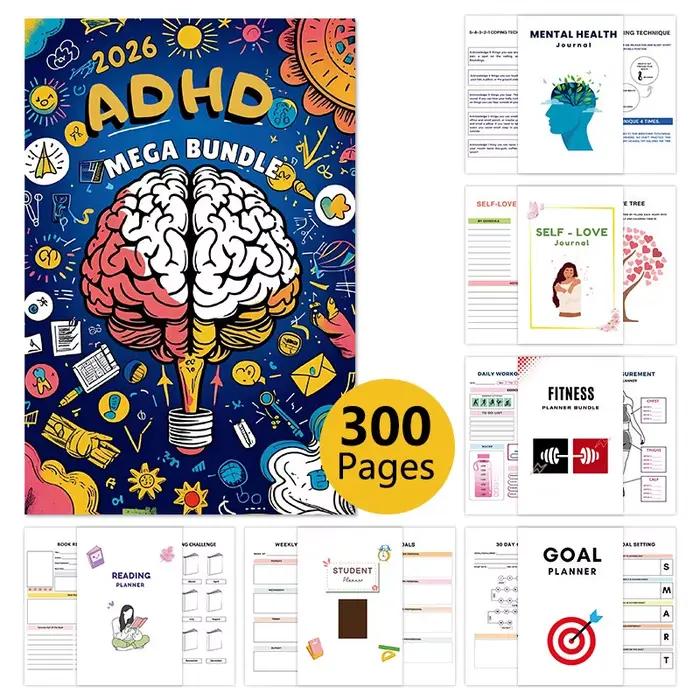 Mega Bundle Planner ADHD 2026 : système d'organisation 7 en 1 pour le point et le bien-être mental