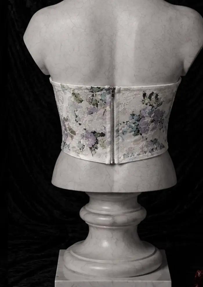 【Fragments.One Choice, No More Choices.】Haut bandeau blanc brodé à fleurs