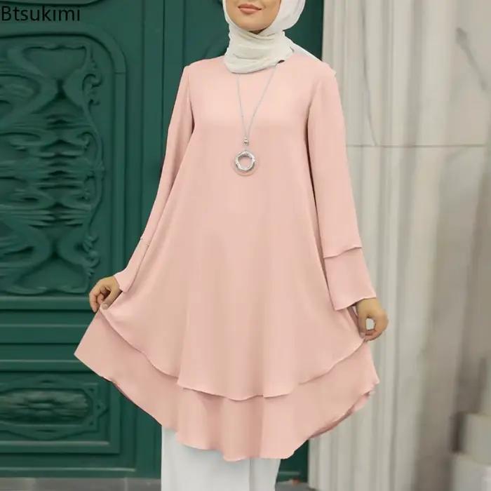 Blouse musulmane pour femmes deux couches design élégant blouse mode polyester haute qualité pour vacances fêtes et occasions spéciales