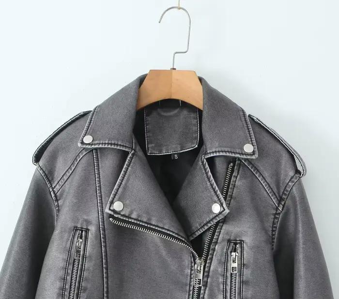 BBWM veste en cuir PU décontracté dame revers fermeture éclair