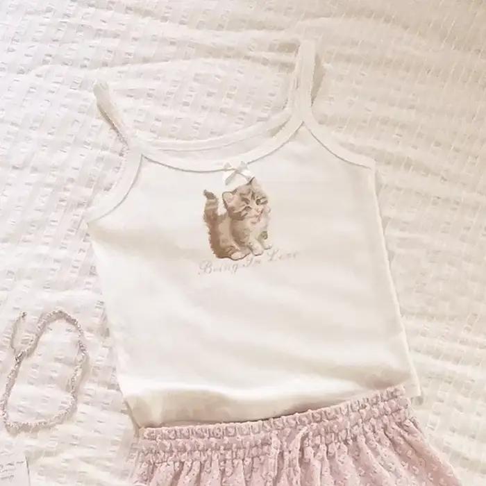 Camisole en coton avec nœud rose pour femme