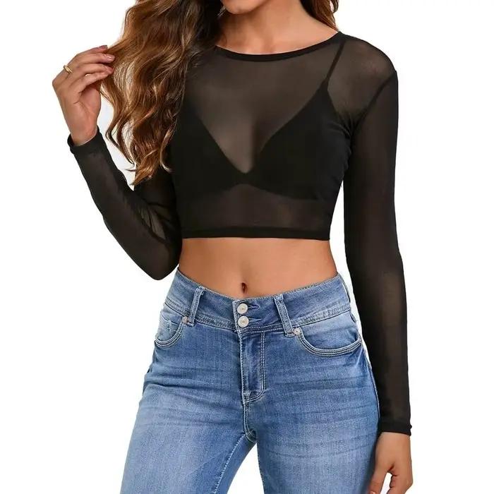 T-shirt transparent noir pour femme