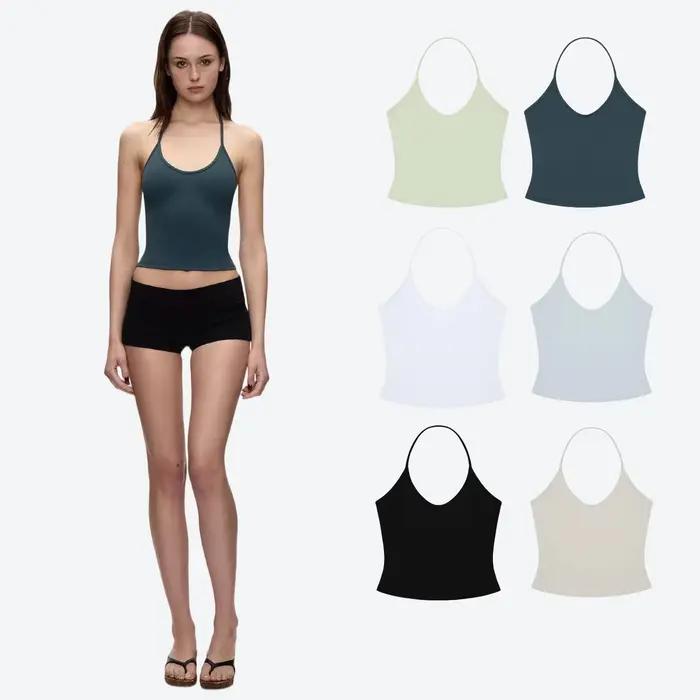 Débardeur avec sangle de cou gris argile, haut court de style basique