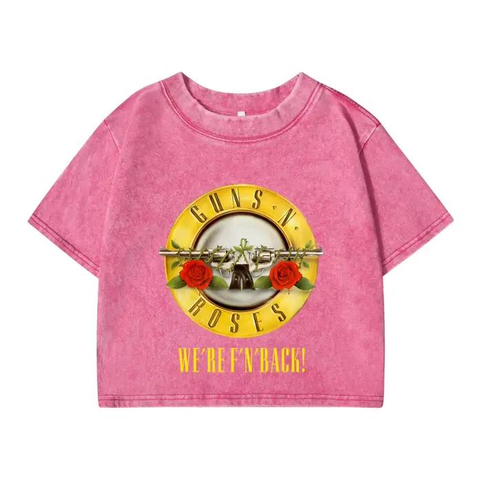 T-shirt Rose et Pistoles en coton pur pour femmes, style streetwear, courte longueur, imprimé délavé, coupe ample, pour occasions spéciales