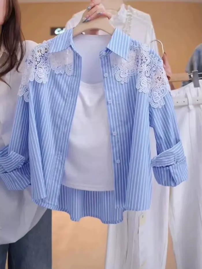 Chemise rayée à col Polo pour femmes