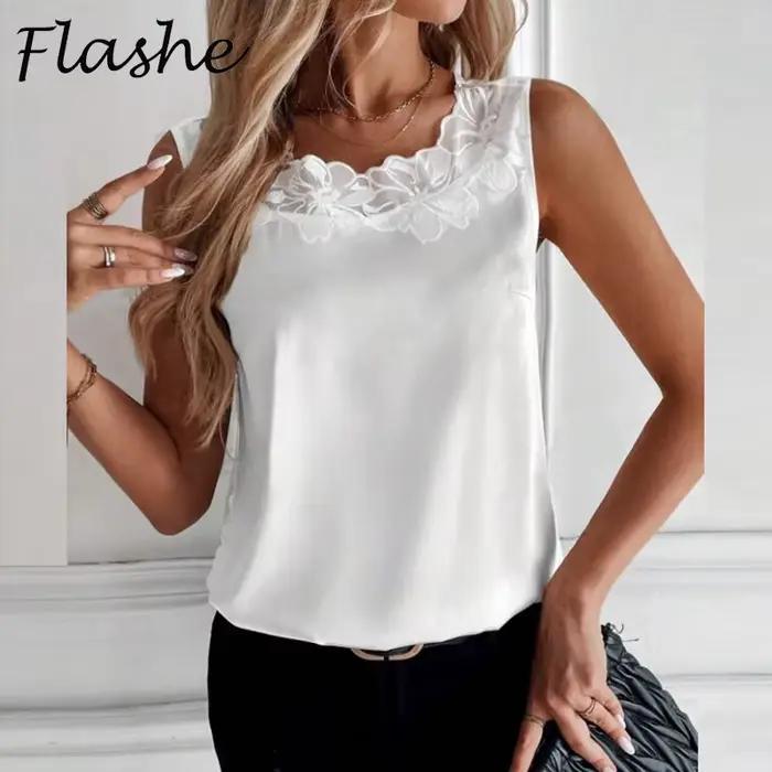 T-shirt en dentelle blanche pour femme, haut sexy, à la mode