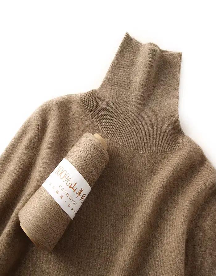 Pull en cachemire 100% pour femme, col roulé, tricoté, à manches longues, couleur unie, pour bureau et occasions spéciales