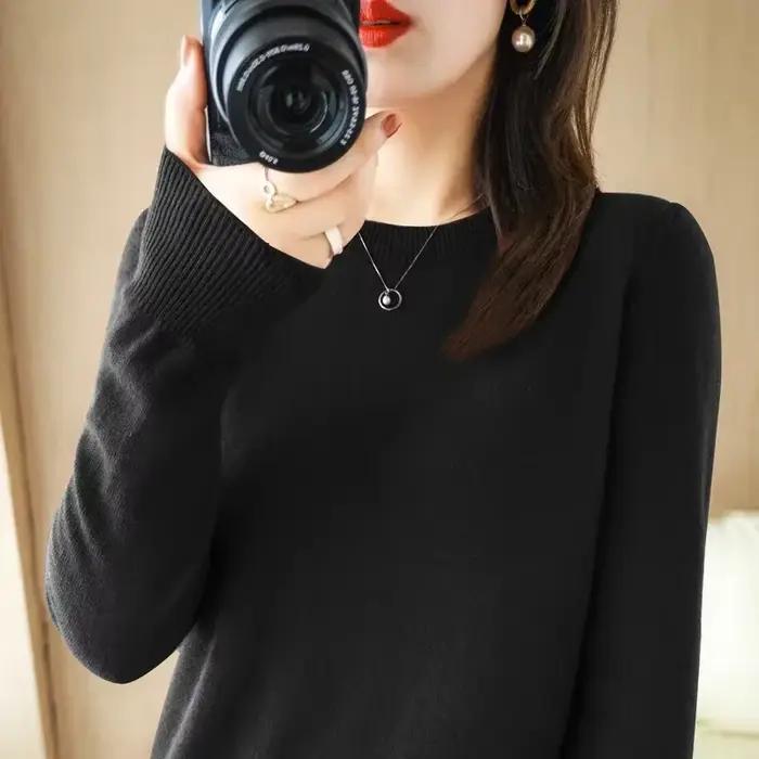 Pulls chauds à manches longues pour femmes, pulls à col rond, chemises à fond, mode coréenne, tricots, pulls doux, automne, hiver ```