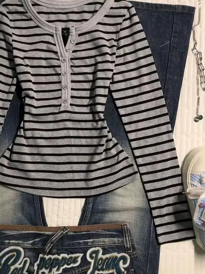 Haut rayé à manches longues pour femme