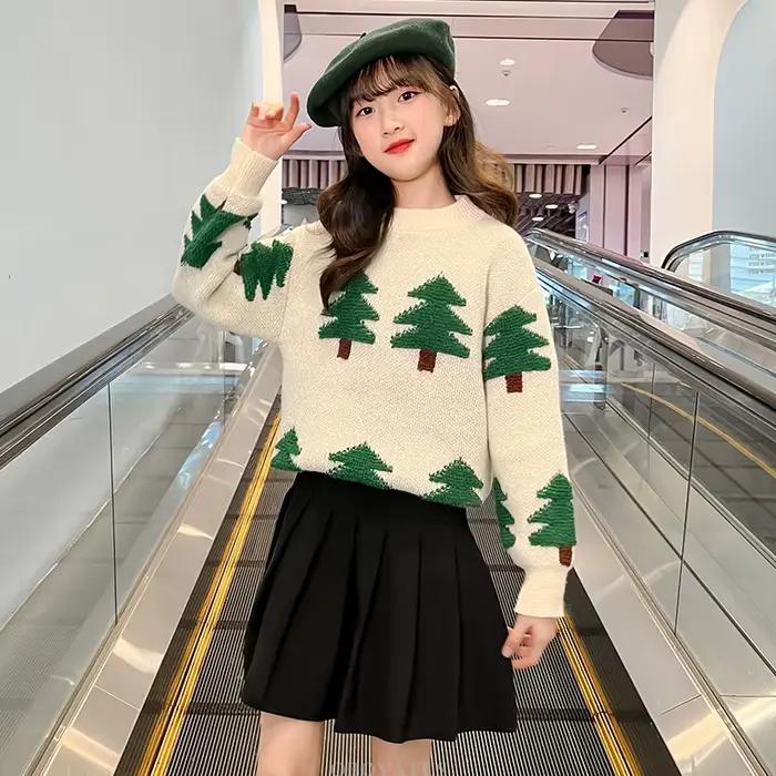 Pull avec motif d'arbre pour adolescentes