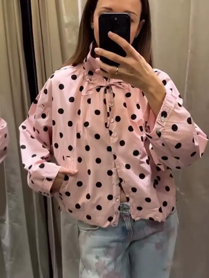 HH Veste courte rose à pois pour femme