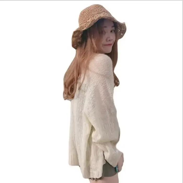 Cardigan Moonbiffy en polyester et coton, coupe ample, col rond ou en V, pour femmes junior, été ou printemps automne, occasions spéciales
