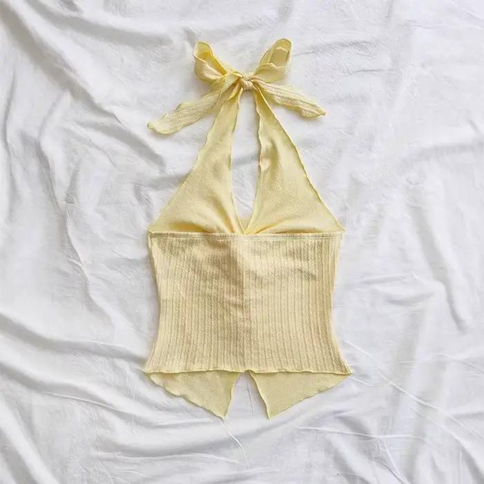 Haut jaune à col en v pour femmes