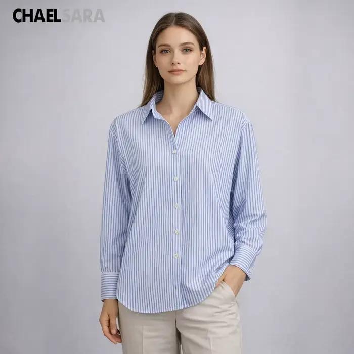 Chemisier rayé bleu de haute qualité pour femme